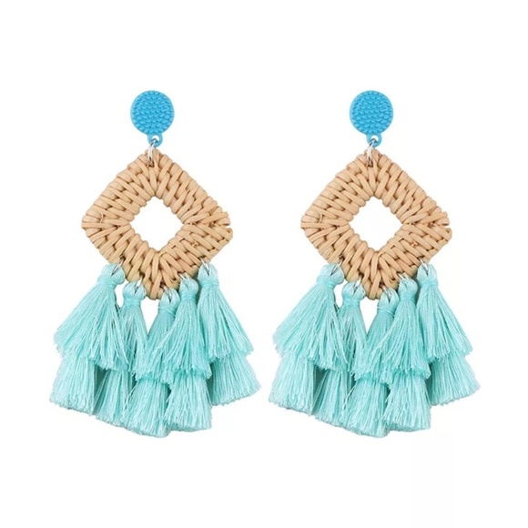 New Wooden Rattan Geometric Tassel Earrings - Picture 5 of 8